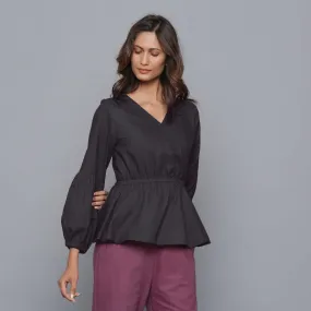 Moonlight Black Warm Cotton Flannel Peplum Top