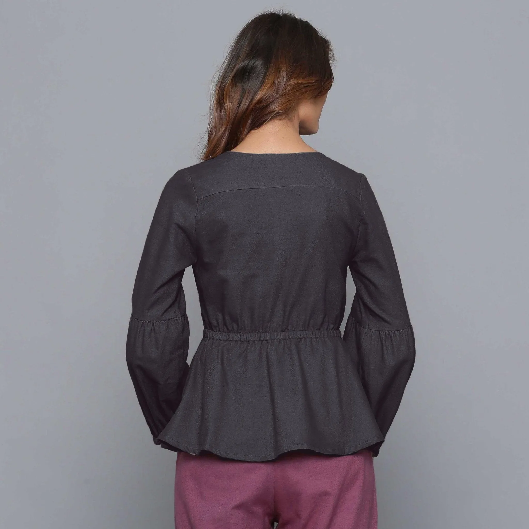 Moonlight Black Warm Cotton Flannel Peplum Top