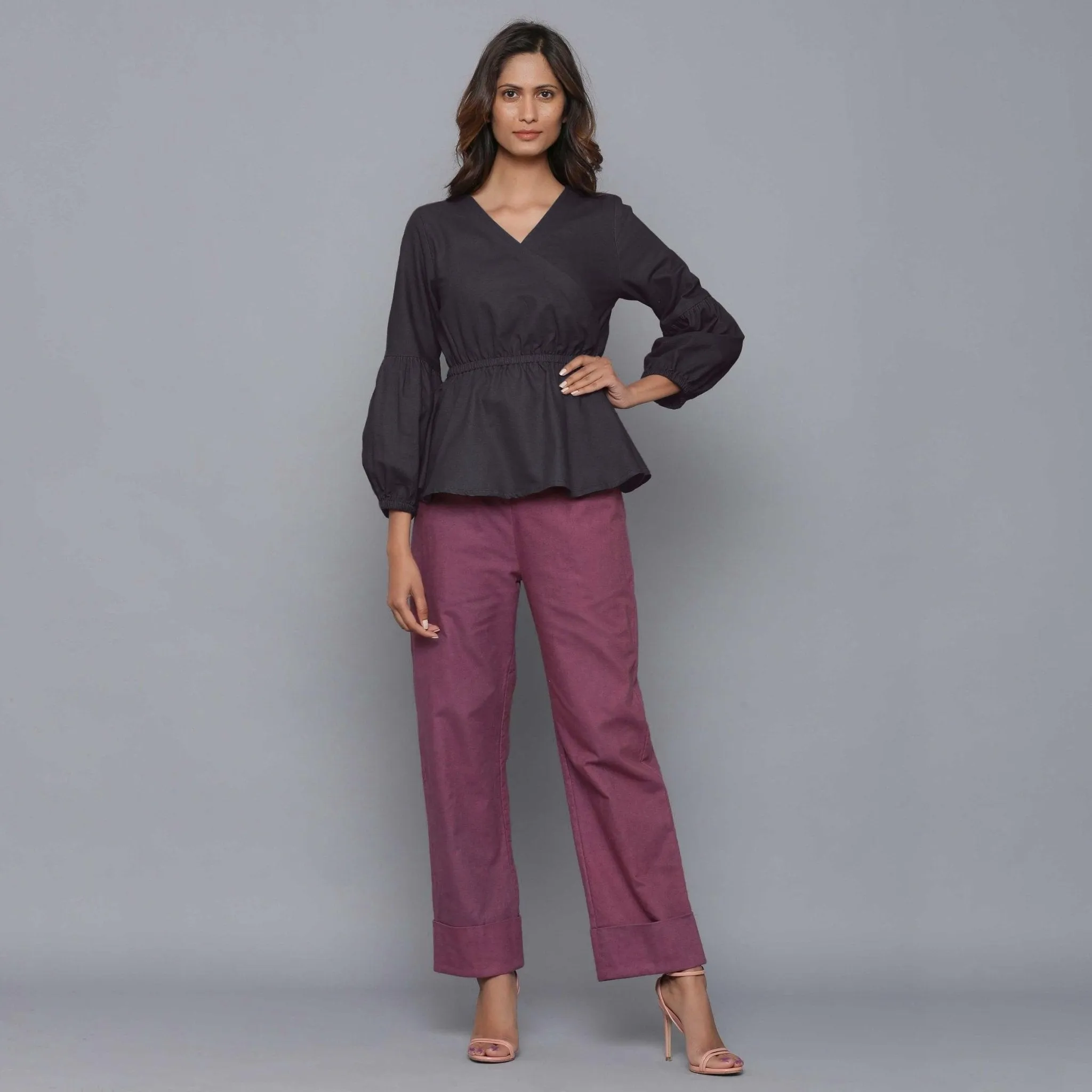 Moonlight Black Warm Cotton Flannel Peplum Top