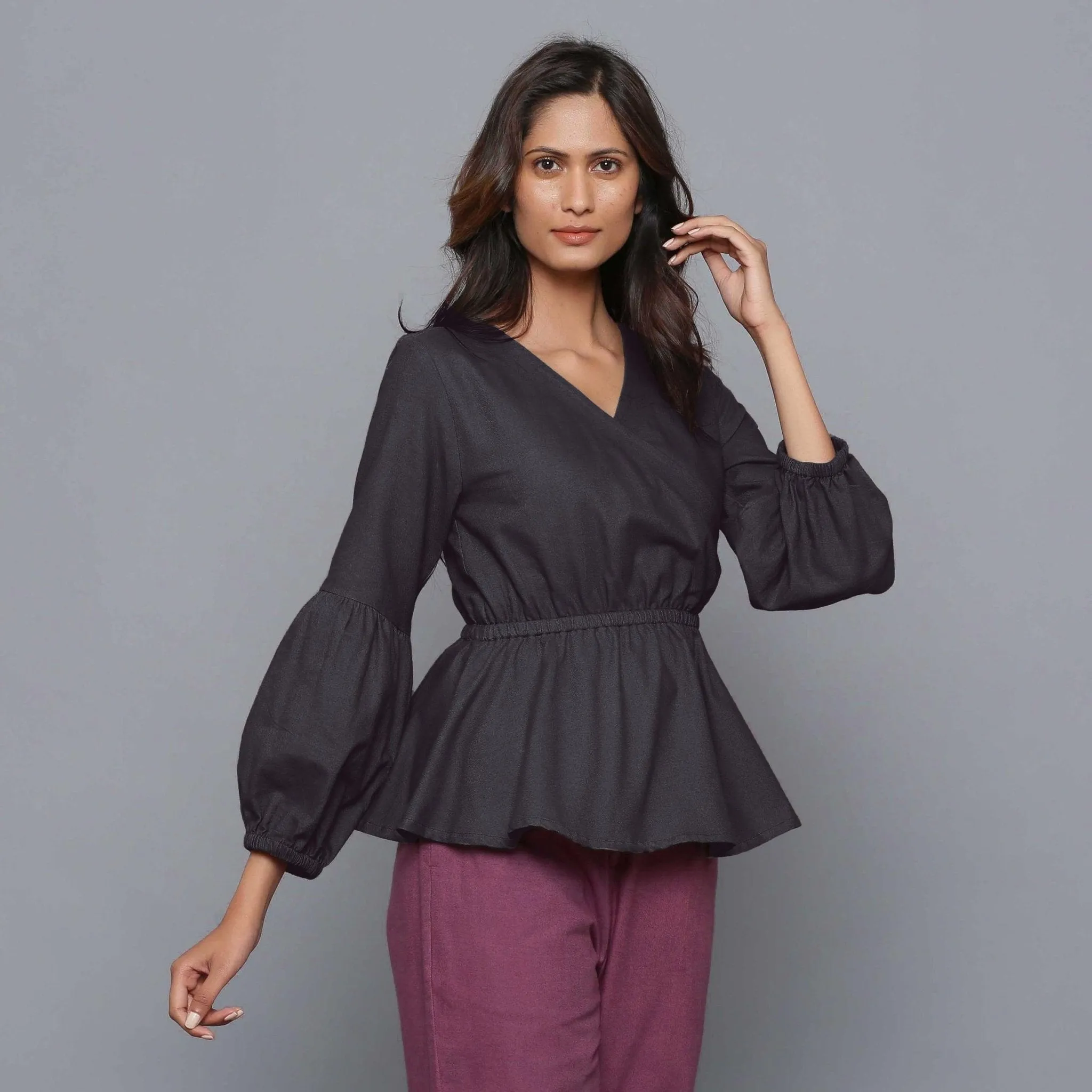 Moonlight Black Warm Cotton Flannel Peplum Top