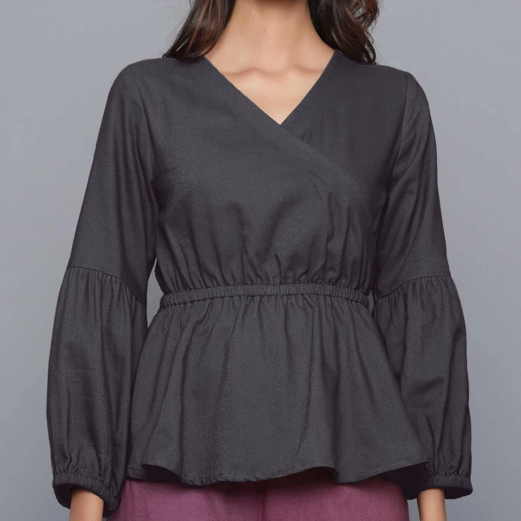 Moonlight Black Warm Cotton Flannel Peplum Top