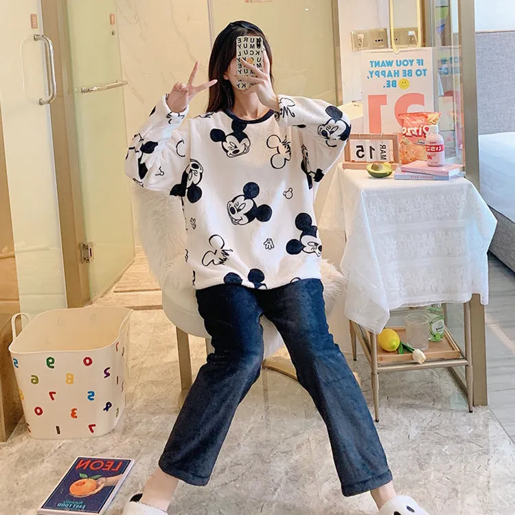 Pajamas Women Sets Warm Loungewear Two-Piece Sleepwear
