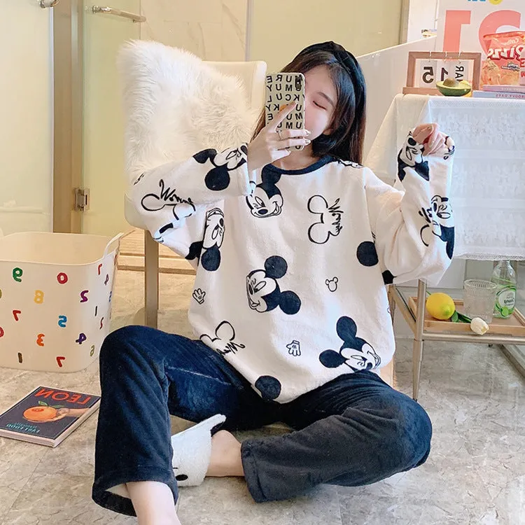 Pajamas Women Sets Warm Loungewear Two-Piece Sleepwear