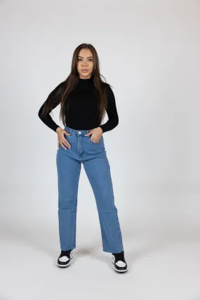 Raw Hem Stretch Straight Leg Jeans