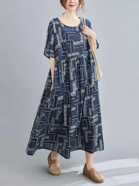 Retro Short Sleeve Round-Neck Long Dresses