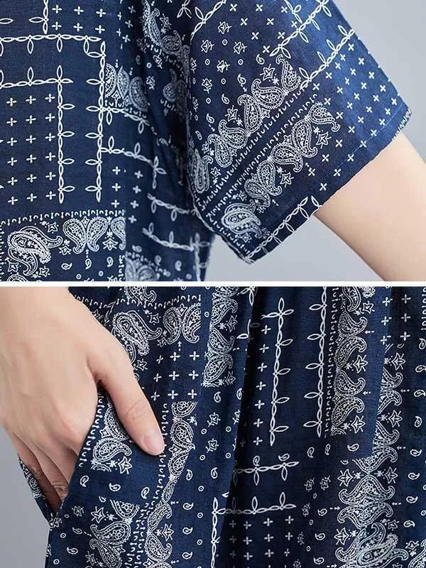 Retro Short Sleeve Round-Neck Long Dresses