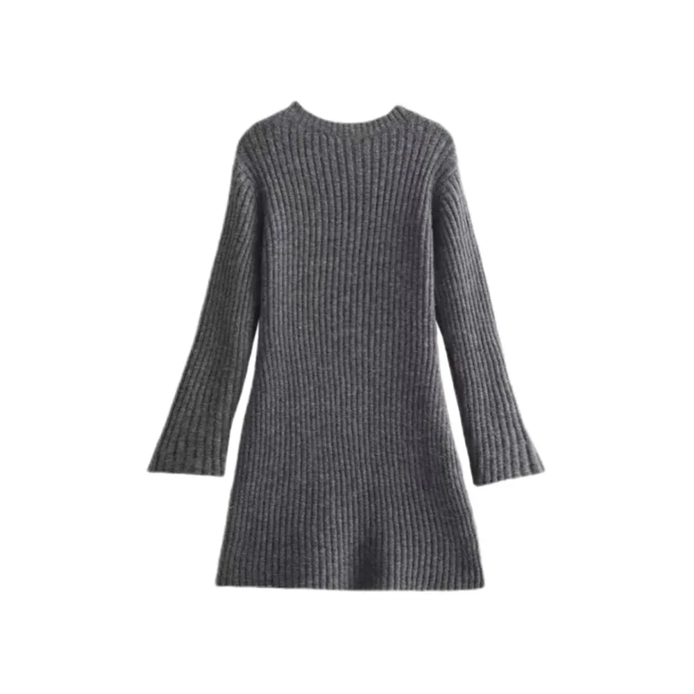 Ribbed Knit A-Line Sweater Winter Dress