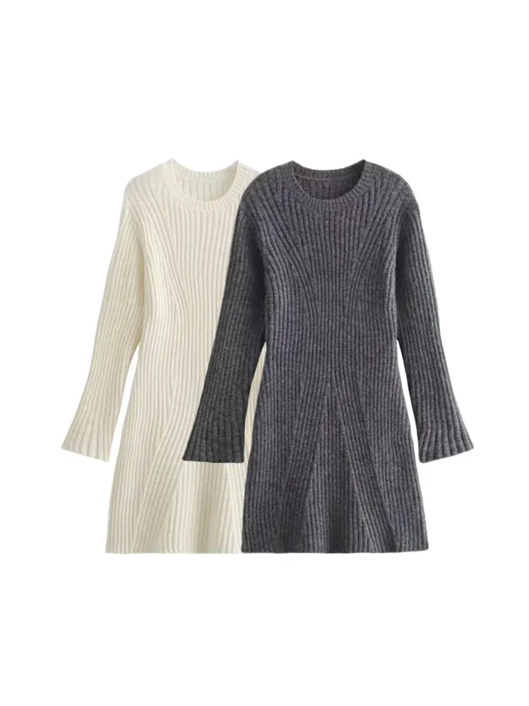 Ribbed Knit A-Line Sweater Winter Dress