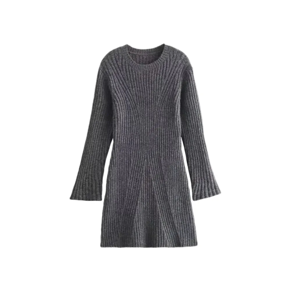 Ribbed Knit A-Line Sweater Winter Dress
