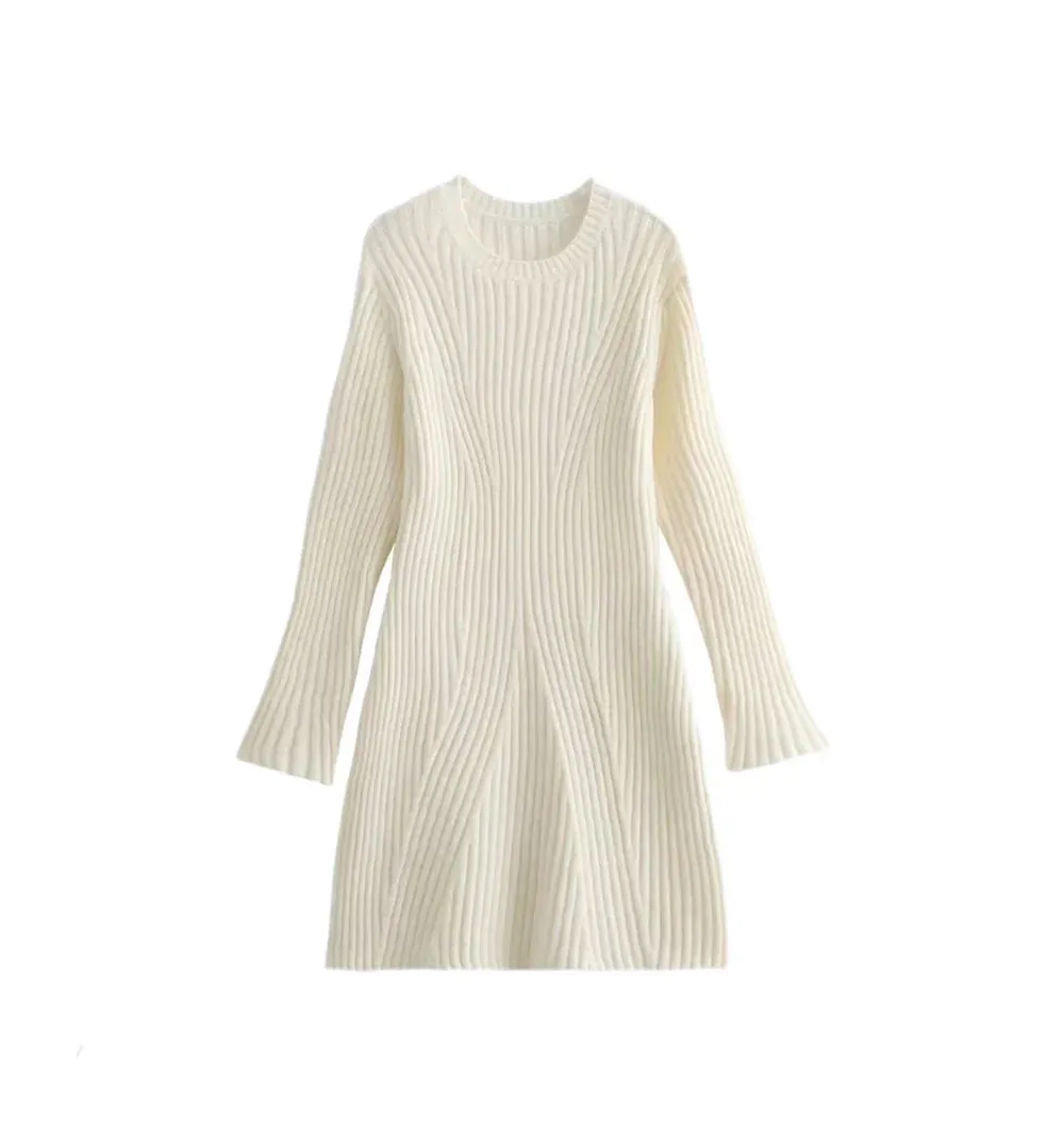Ribbed Knit A-Line Sweater Winter Dress