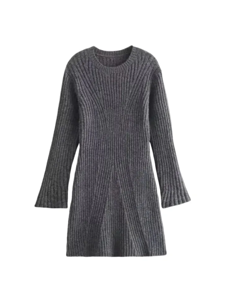 Ribbed Knit A-Line Sweater Winter Dress