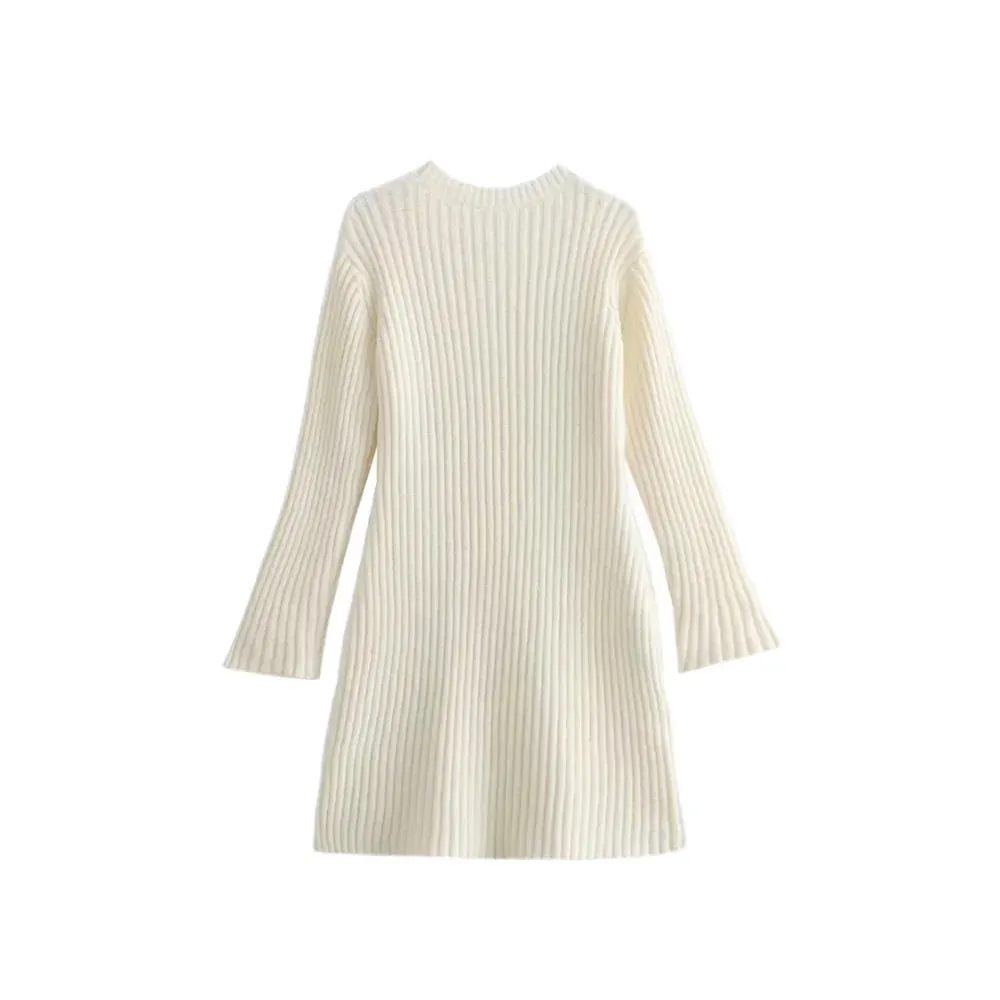 Ribbed Knit A-Line Sweater Winter Dress