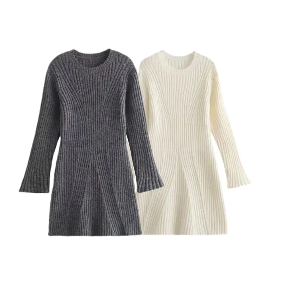 Ribbed Knit A-Line Sweater Winter Dress
