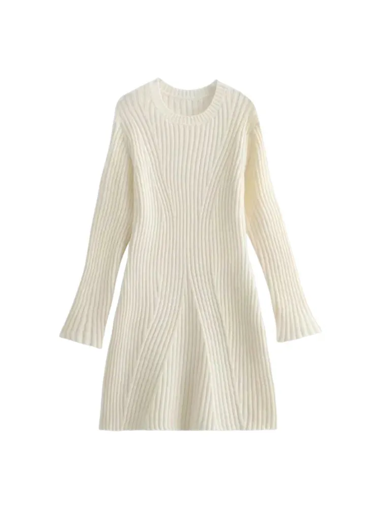 Ribbed Knit A-Line Sweater Winter Dress