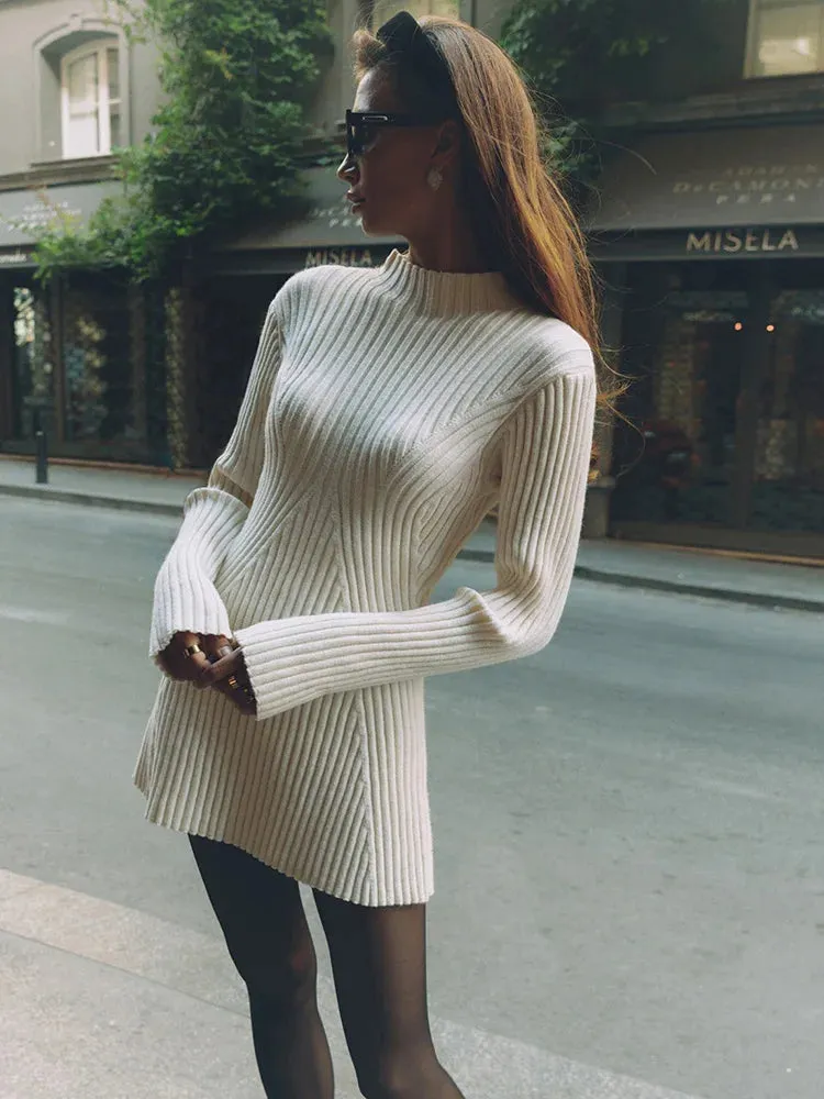 Ribbed Knit A-Line Sweater Winter Dress