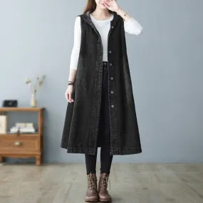 Sleeveless Hooded Denim Vest Coat