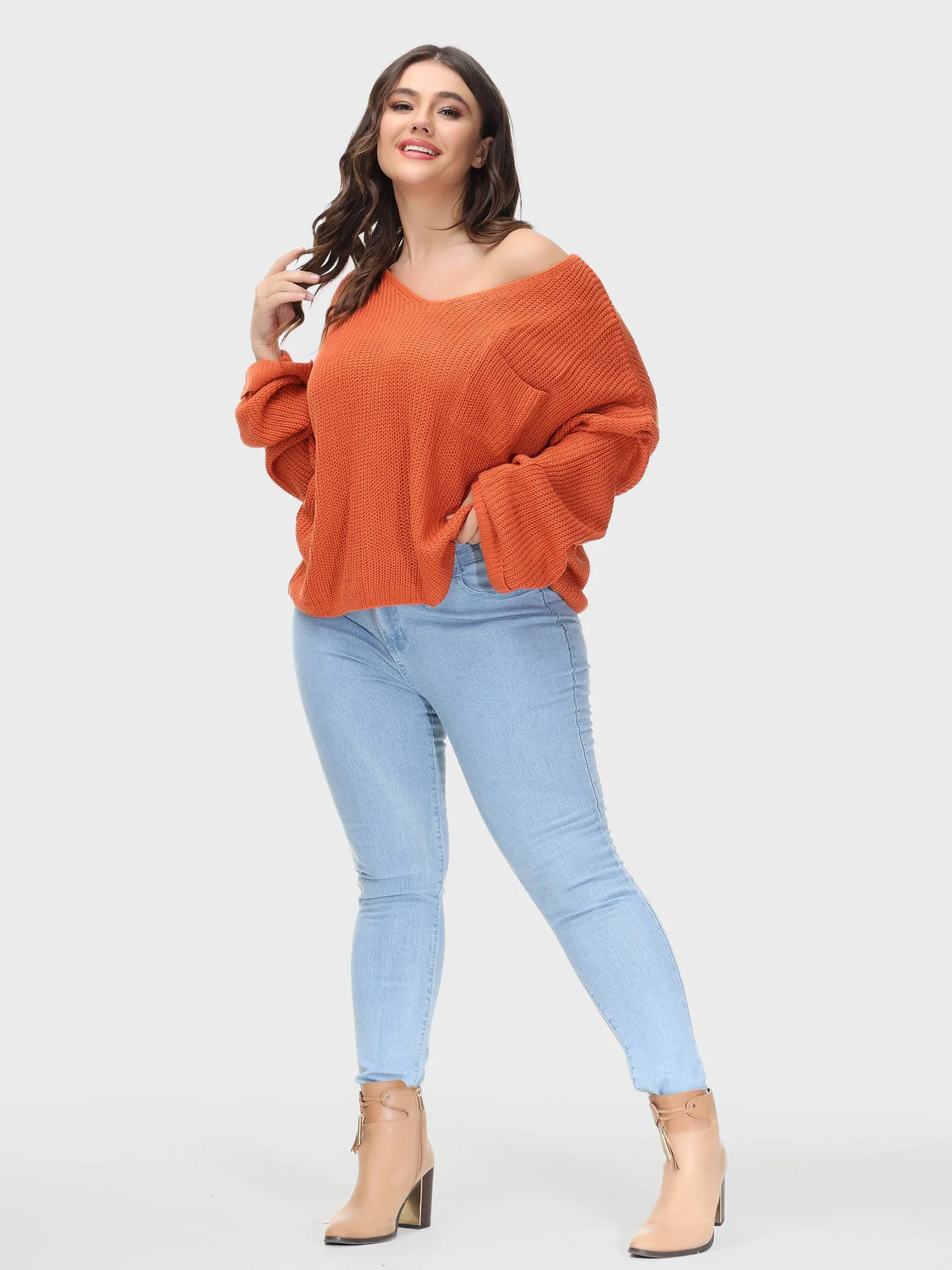 Solid Color Casual V-Neck Sweater