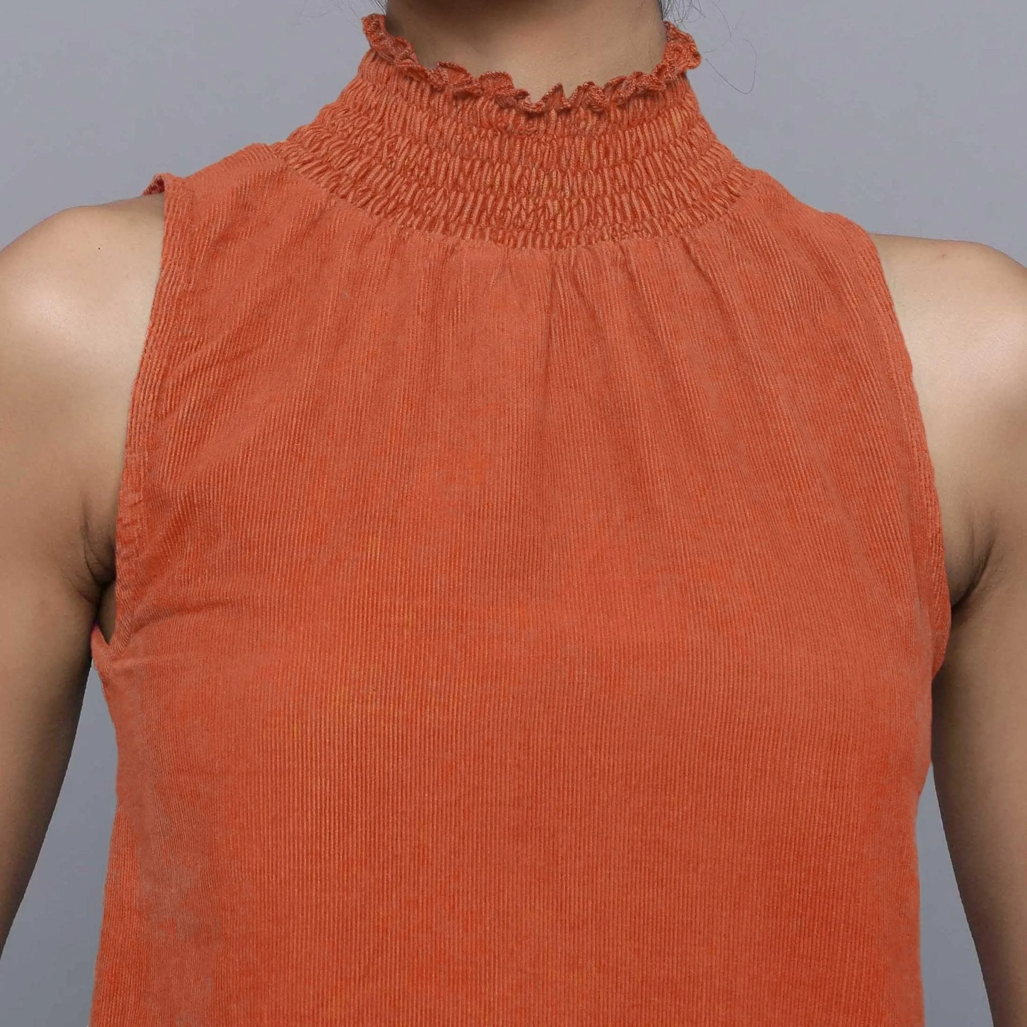 Sunset Rust Warm Cotton Corduroy Turtleneck Top