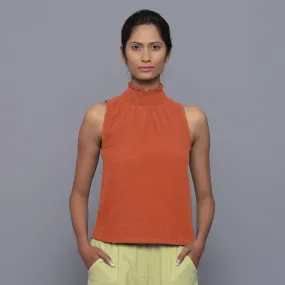 Sunset Rust Warm Cotton Corduroy Turtleneck Top