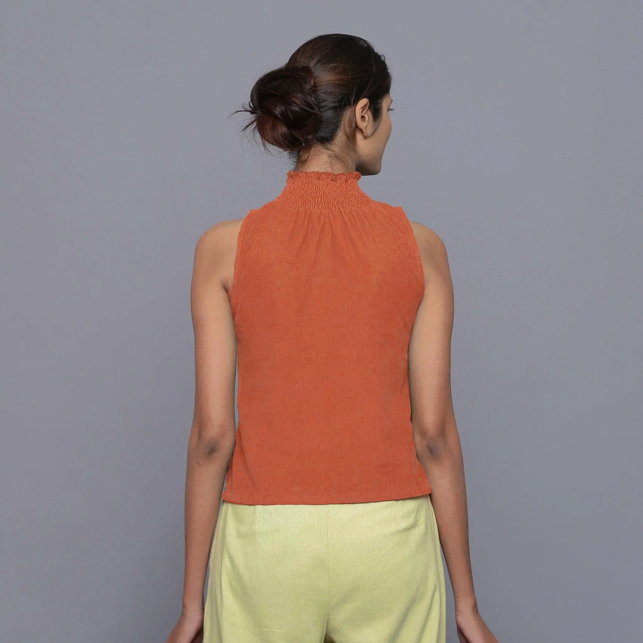 Sunset Rust Warm Cotton Corduroy Turtleneck Top