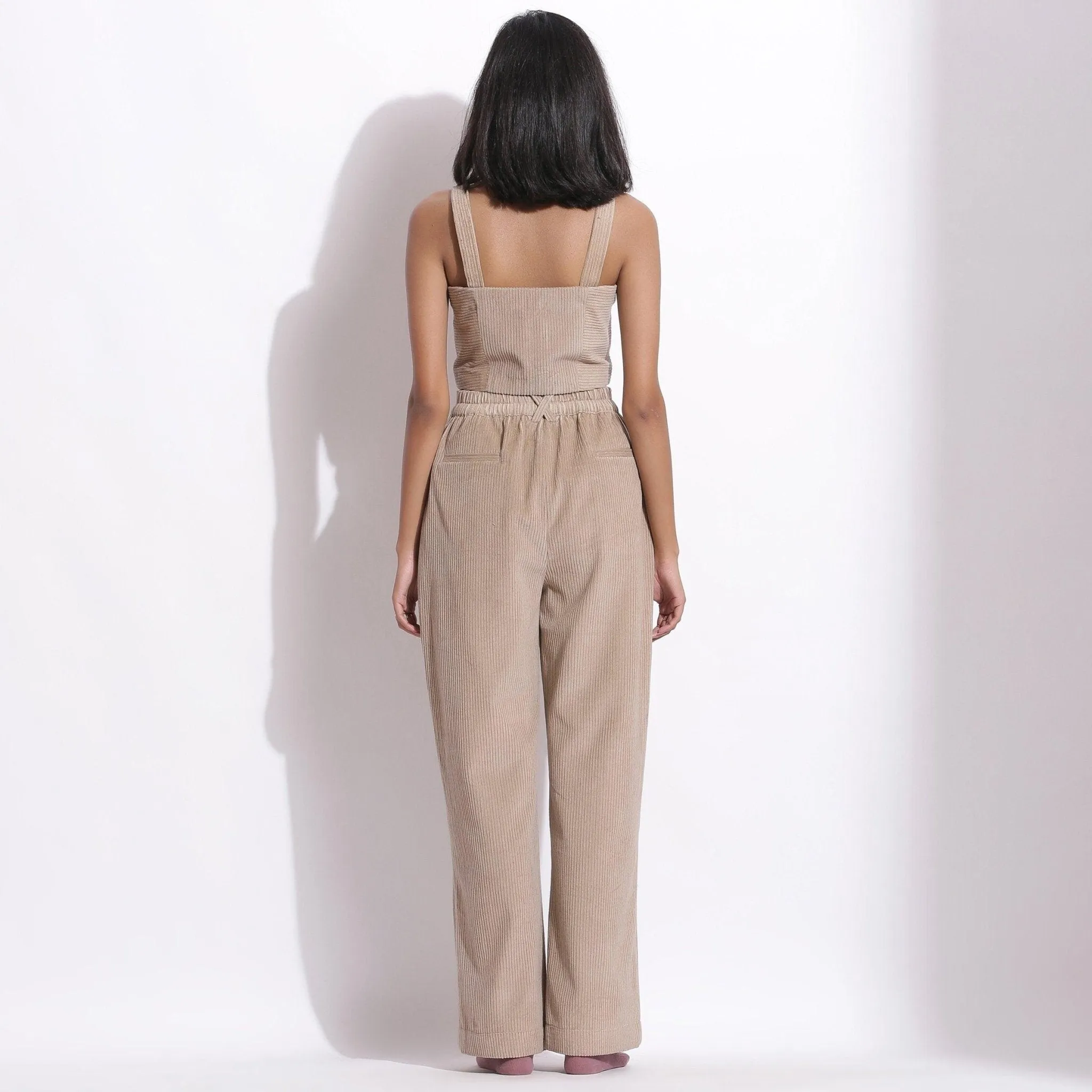 Taupe Beige Warm Cotton Corduroy Crop Top