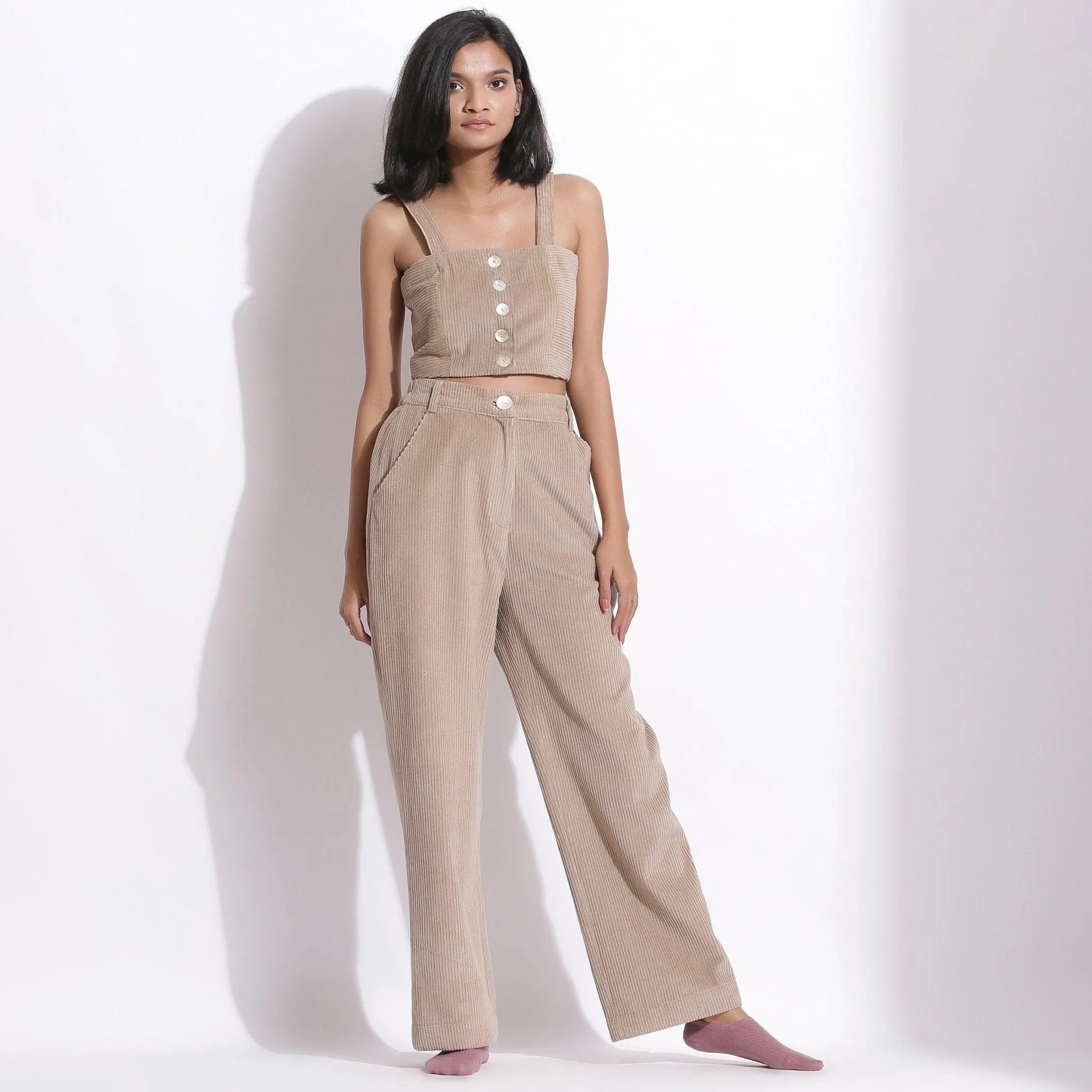 Taupe Beige Warm Cotton Corduroy Crop Top