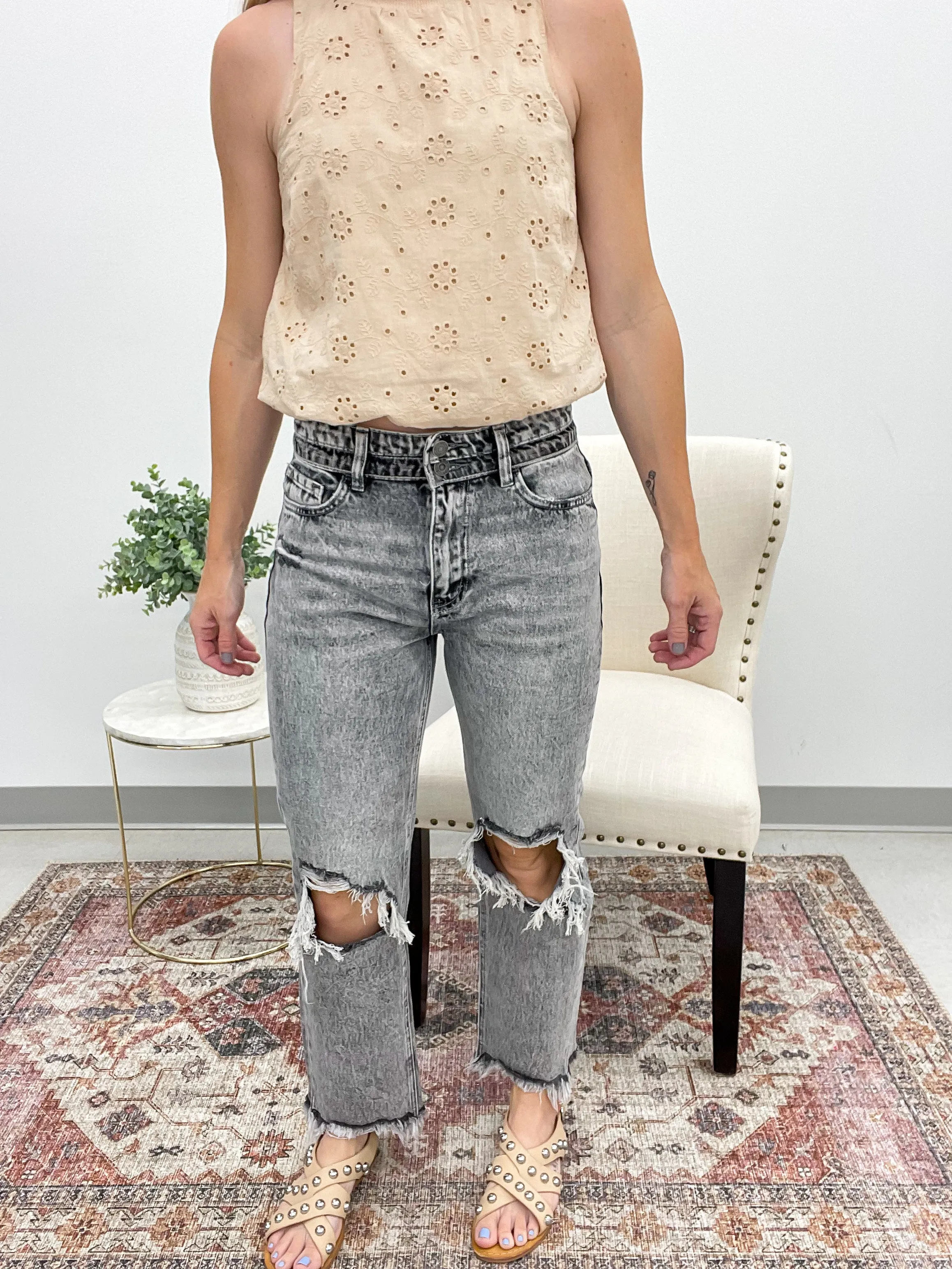 The Beverly High Rise Straight Crop Denim Gray Wash