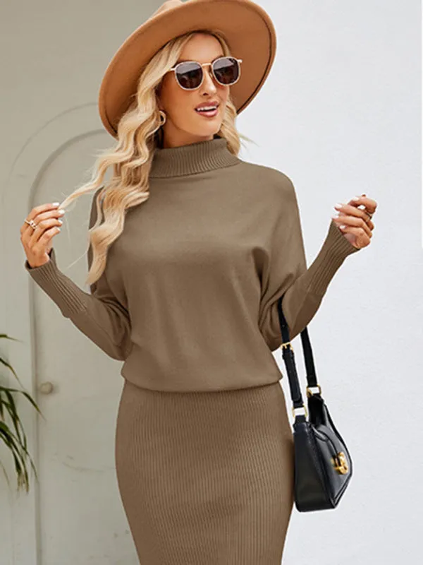 Winter Cozy Blouson Turtleneck Sweater dress