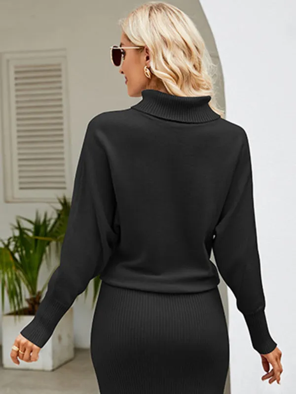 Winter Cozy Blouson Turtleneck Sweater dress