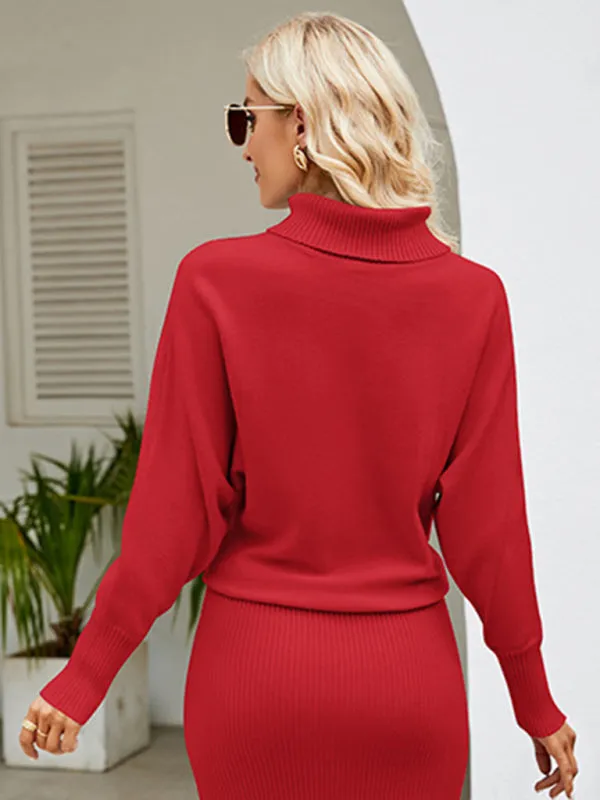Winter Cozy Blouson Turtleneck Sweater dress
