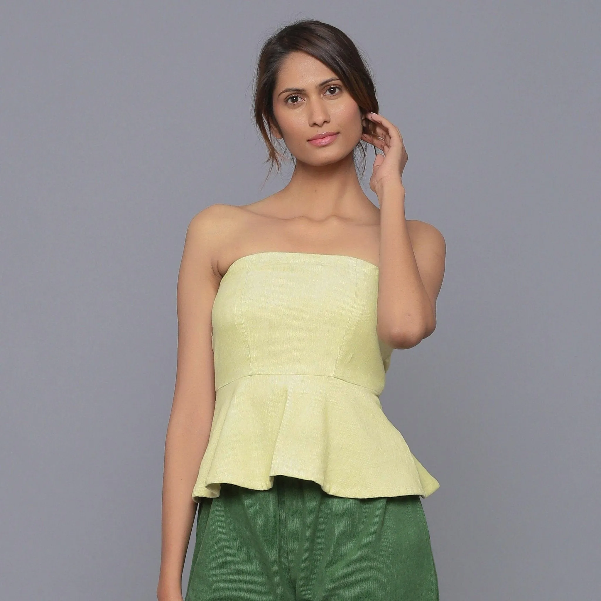 Yellow Pistachio Warm Cotton Corduroy Tube Top