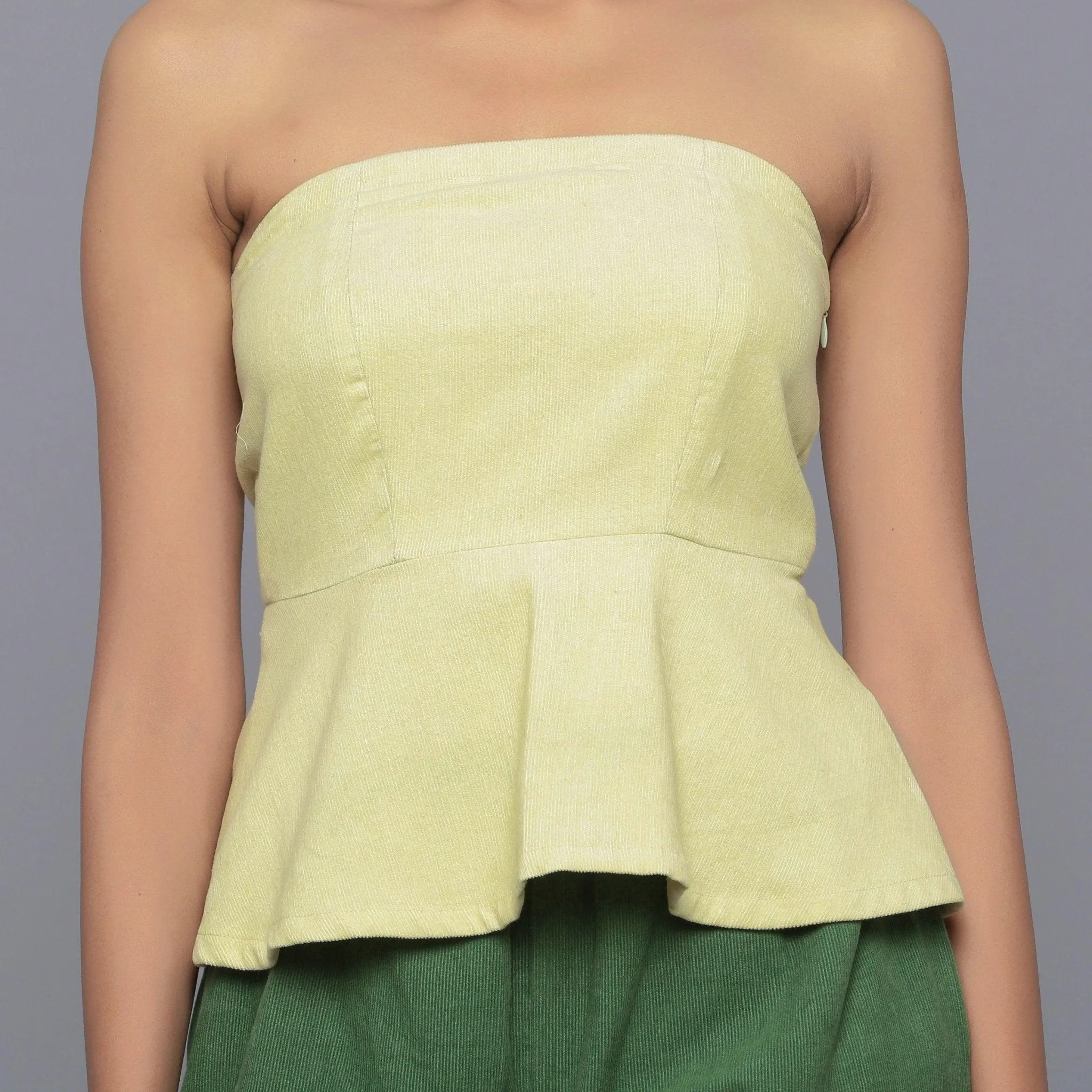 Yellow Pistachio Warm Cotton Corduroy Tube Top