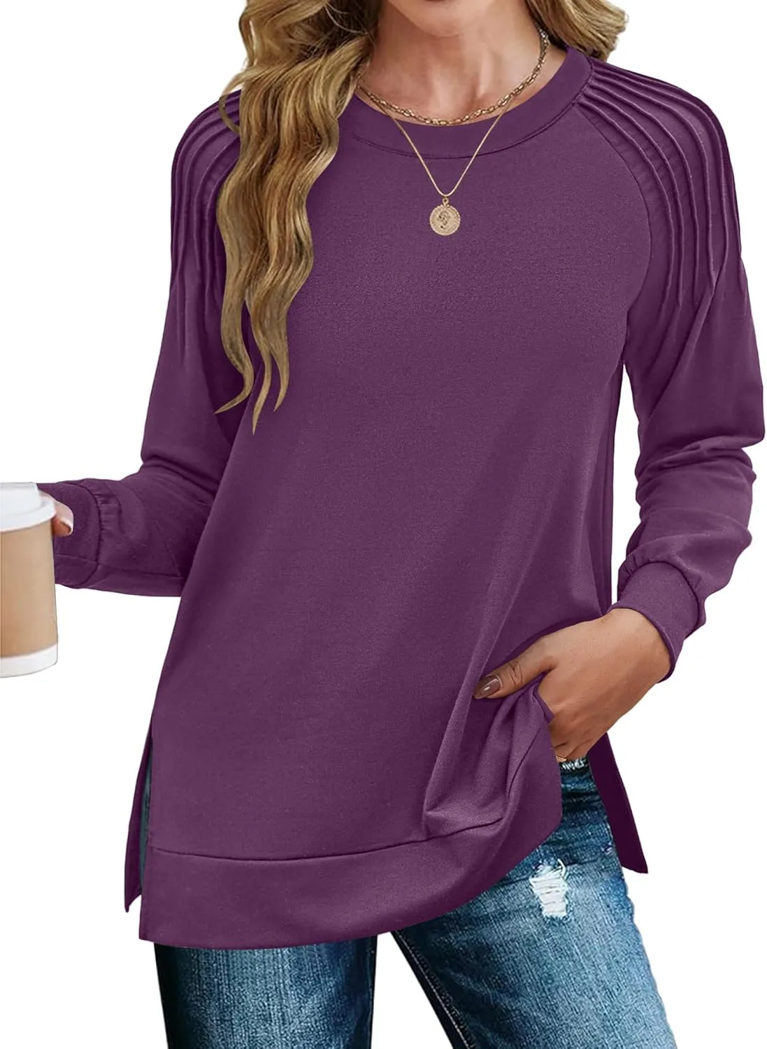 Zeagoo Womens Crewneck Sweatshirt Long Sleeve Tunic Tops