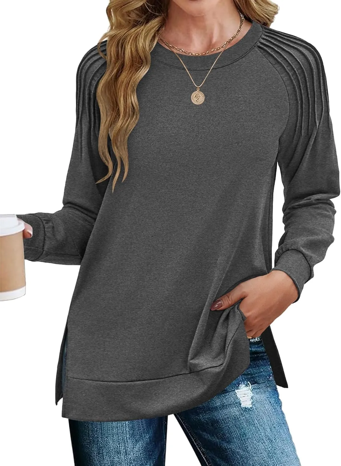 Zeagoo Womens Crewneck Sweatshirt Long Sleeve Tunic Tops